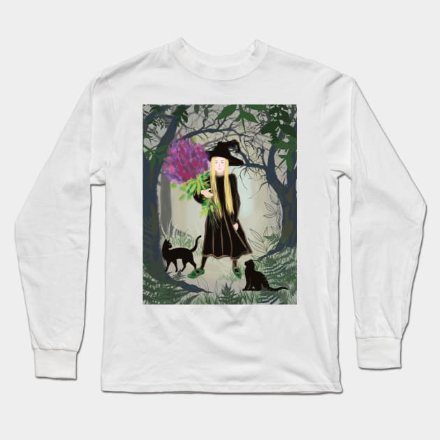 Woodland Witch with a bouquet Long Sleeve T-Shirt by Orangerinka